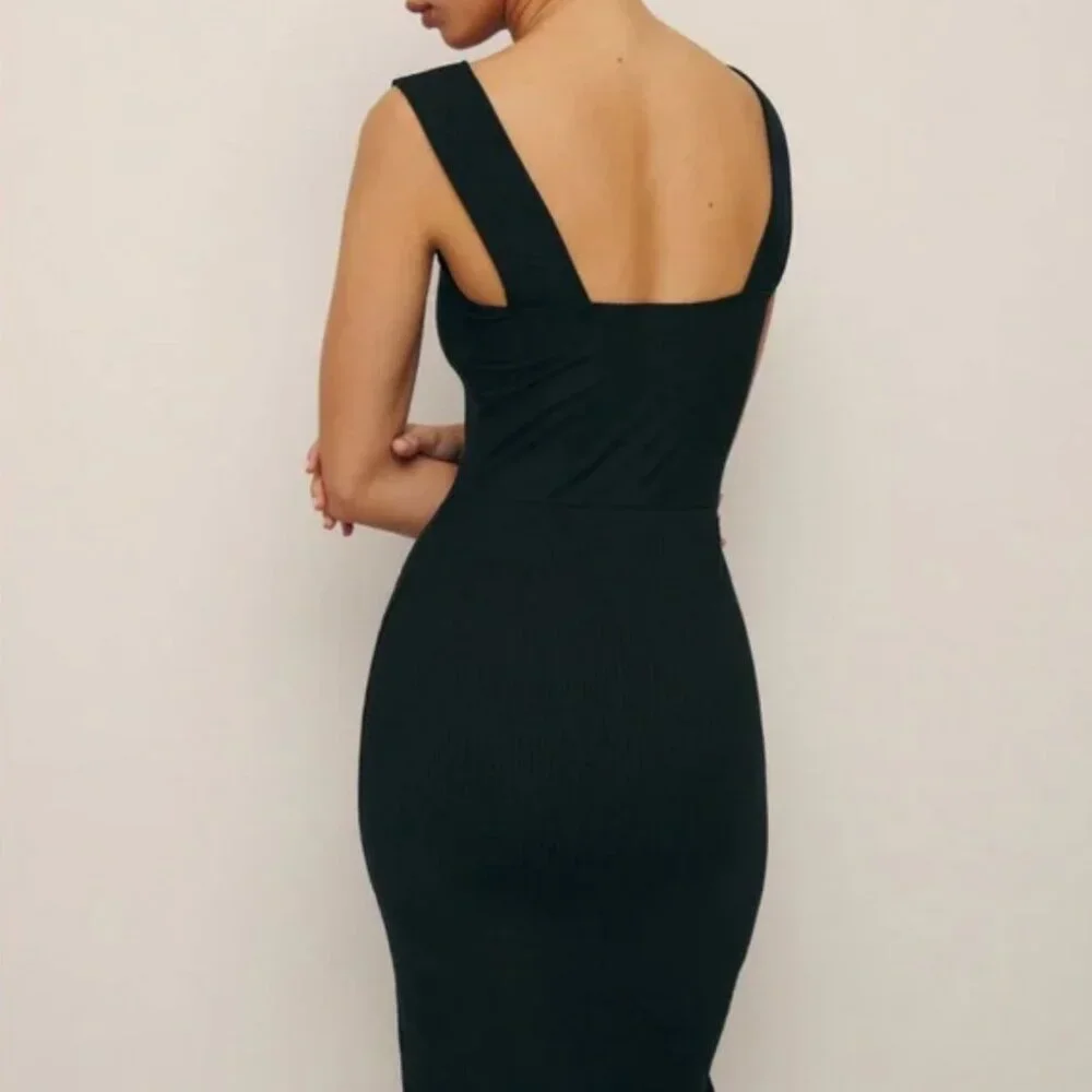 Reformation Cassi Knit Black Midi Dress, L - Picture 2 of 7